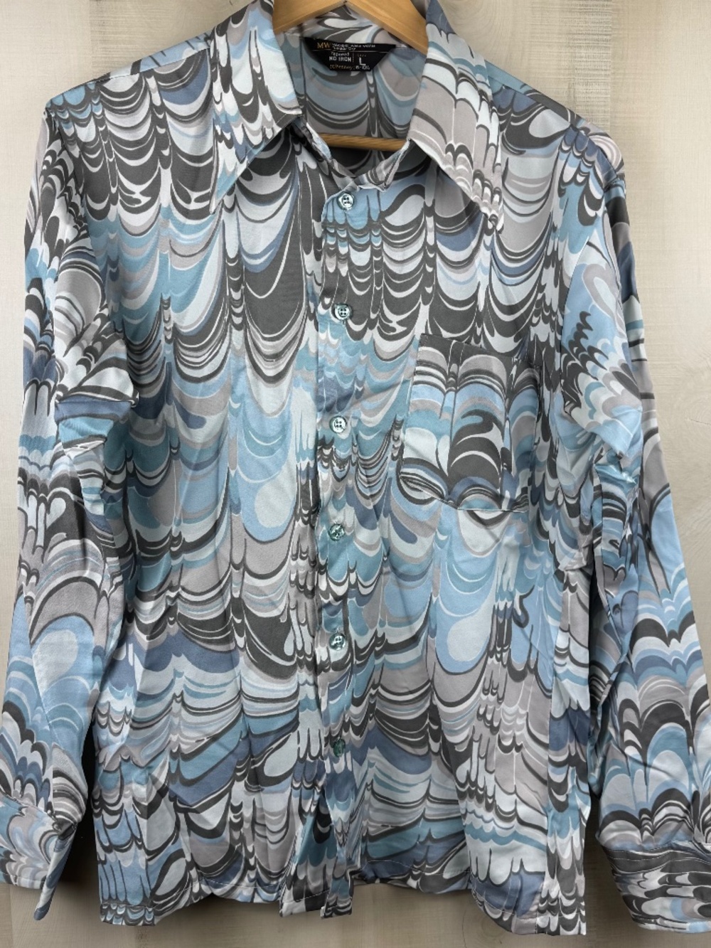 Vintage 1970s JC Penney Mens Long Sleeve Abstract Marble Print Disco Shirt Large